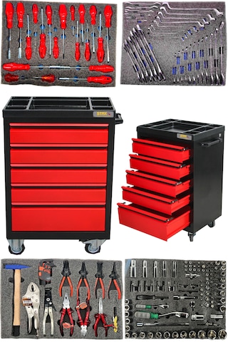 Staxx Xl 5 Çekmeceli İçi Dolu Alet Dolabı Seti 185 Parça Atölye S