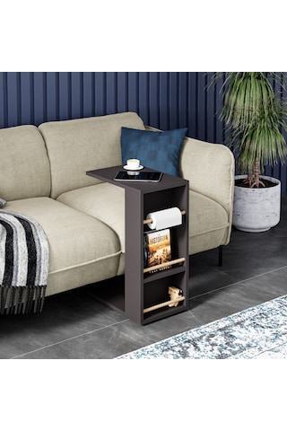 Tekerlekli Yan Sehpa Rulo Havlu Takılabilir Koltuk Sehpası C Sehpa Zigon Sehpa Antrasit Gri