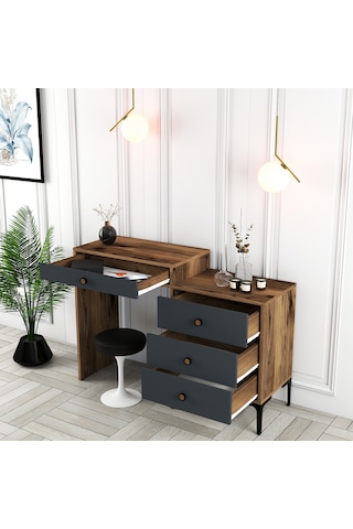 Lizbon Makyaj Masası - Ceviz / Antrasit