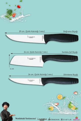 Eco Serisi Mutfak Bıçak Seti Et Ekmek Sebze Şef Bıçağı 3 Lü Set Siyah