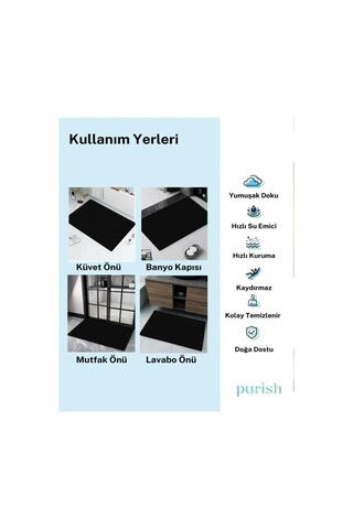 1 Adet 40 60 Cm Banyo Paspası Kaymaz Tabanlı Su Emici Yapı Kare