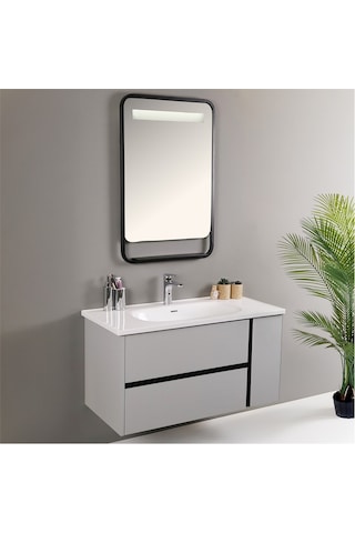 Kobos Linear 100 Cm Banyo Dolabı Seti Light Grey Gri