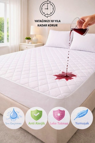 Formeya Adelya Mikrofiber Kapitone Fitted Sıvı Geçirmez Alez Beyaz