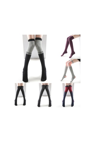 Ranyeek Bayanlar İçin Beş Parmaklı Knee High Çoraplar - Yoga Dans Günlük Kullanıma Uygun - Kayganlık Önleyici Noktalar - Kış Isısı - Çizgili Desen - Siyah - Tek Beden Siyah