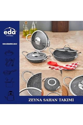 Eda Zk-603 Zeyna 3'lü Granit Kapaklı Sahan Set Gri