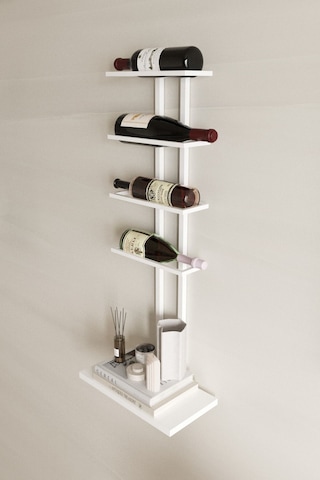 Aju Şaraplık Ve Kadeh Rafı Duvara Monte Şarap Mahseni Modern Duvar Alkol Rafı Metal Ve Ahşap Tasarım Beyaz