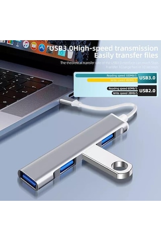 PrimeX PX-TYP5 Ultra Slim 4 Port USB 3.0 Hub Çoklayıcı Gri