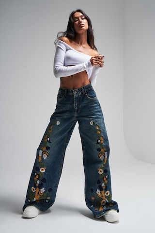 Itsbasic Kadın T.kot Rengi Nakışlı Tasarım Palazzo Fit Denim Jean Kırmızı