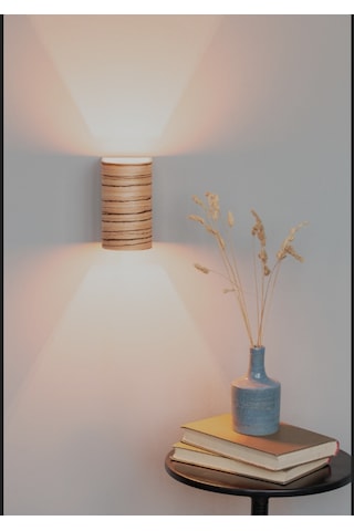 Bombe Kenarlı Yansıtma Tasarıml Çift Yön Ahşap Salon Duvar Aplik Sarı