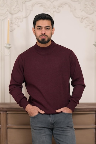 Woolen World Balıkçı Yaka Kalın Yünlü Erkek Triko Kazak Bordo