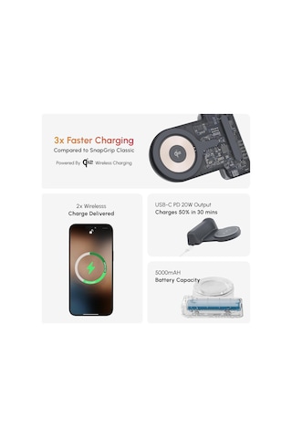 Snapgrip Pro - Kablosuz Deklanşör Düğmesi İle Mobil Pil Tutacağı - Manyetik Montaj Herhangi Bir Telefona Takılır - Qi 2 Kablosuz Şarjlı Dahili Powerbank - Masaüstü Yuvası Taş Çok Renkli