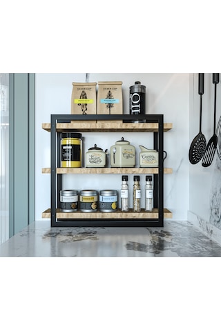 Mutfak Banyo Rafı 3 Raflı Metal Çerçeveli Atlantik Çam