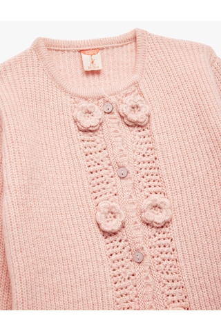 Koton Aplike Gül Detaylı Uzun Kollu Bisiklet Yaka Düğmeli Triko Hırka Pembe 6wmg90027ht Gül