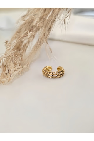 Minimal Işıltılı Zirkon Taşlı Kıkırdak Cuff Gold Renk Küpe Gold