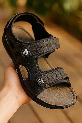 Günlük Erkek Sandalet Kalın Ortopedik Dikişli Taban Cırtlı Havuz Deniz Ayakkabısı 5201 Siyah