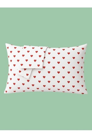 Amour %100 Pamuk Yastık Kılıfı Kalp Desenli 2 Li Set Beyaz