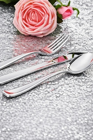 Metal Görünümlü Plastik Çatal Bıçak Kaşık Set 54 Parça Gümüş