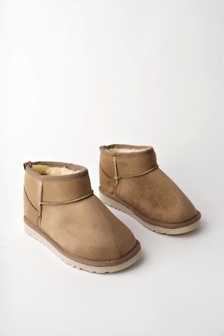 Muggo Snow Garantili Unisex Çocuk Kalın Taban İçi Tüylü Günlük Mini Yarım Bot Vizon