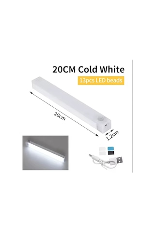 20 Cm Beyaz Işık Hareket Sensörlü Dolap İçi Çalışma Masası Mutfak Tezgah Altı Usb Led Işık Çok Renkli