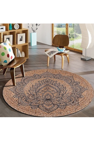 Jüt Yuvarlak Hasır Halı Yolluk Salon Oda Mutfak Halısı Ks-1058