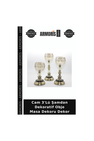 Cam 3'lü Şamdan Dekoratif Obje Masa Dekoru Dekor Çok Renkli