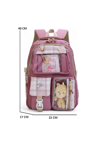 Relaxion 2203-1395 Kore Tarzı Unisex Çocuk Üçlü Set İlkokul Sırt Çantası Gülkurusu