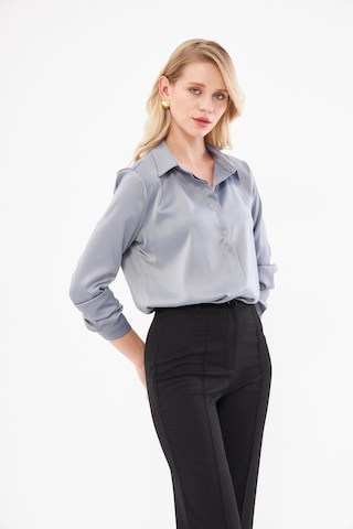 Klasik Saten Gömlek Gri Gri