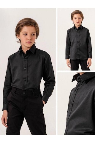Erkek Çocuk Dik Yaka Gömlek-13846 Siyah