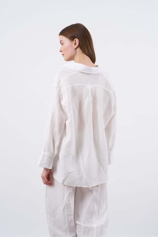 Kadın Keten Gömlek-pantolon Alt Üst Takım Beyaz