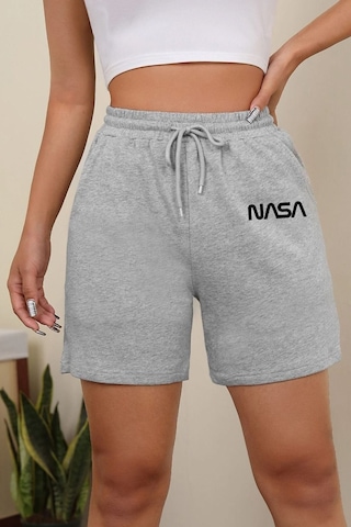 Uyguntarz Tasarım Baskılı Pamuk Unisex Penye Short Açık Gri - Melanj