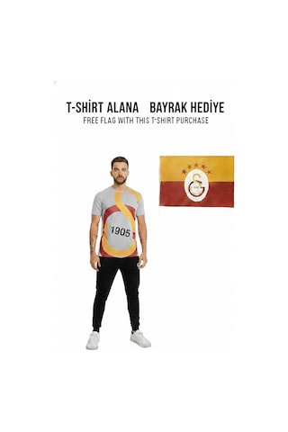 Gsstore Galatasaray Büyük Logolu Tee Gri T-shirt Bayrak Ve Uv Kutu Hediyeli Gri