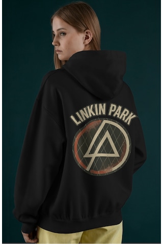 Sevbano Linkin Park Müzik Grubu Sırt Baskılı Unisex Oversize Penye Hoodie Siyah