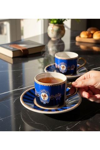 2 Kişilik Bird Blue Double Kahve Fincanı-5529 Mavi