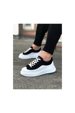 Mevese Rovero Erkek Bağcıklı Cilt Günlük Sneaker Ayakkabı Siyah Beyaz