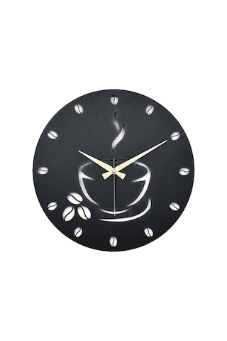 Coffe Model Metal Lazer Kesim Akar Sessiz Mekanizmalı Duvar Saati 40 40 Cm -m015 Siyah