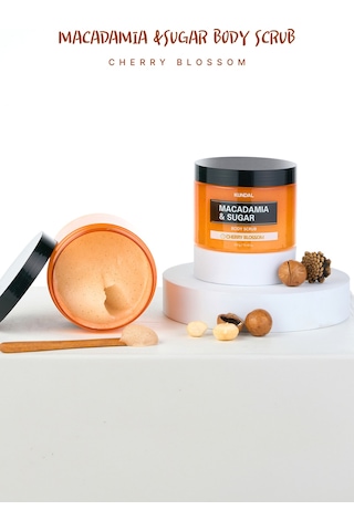 Arındırıcı Pürüzsüzleştirici Vücut Peelingi Kundal Macadamia & Sugar Body Scrub 550g Cherry Blossom