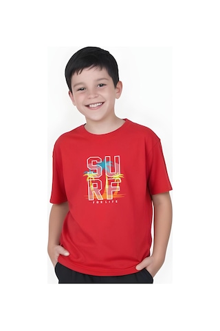 Panios Kids Surf Baskılı Erkek Çocuk Kısa Kollu Tişört Kırmızı