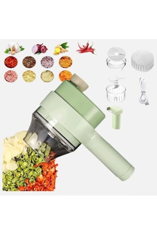 Mufunye El Tutan Kablosuz Elektrikli Mutfak Aleti: 4 Fonksiyonlu Sebze Dilimleyici, Sarımsak Kesici Ve Omlet Karıştırıcı - Yeşil