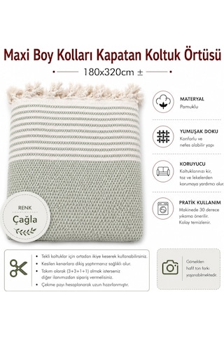 Pamuklu Kaymaz Hasır Dokuma Maxi Boy Kolları Örten Koltuk Örtüsü 180x310 - Çağla