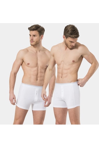 Türen Erkek Likralı Düğmeli Boxer 2'Li Paket 135/Beyaz 001