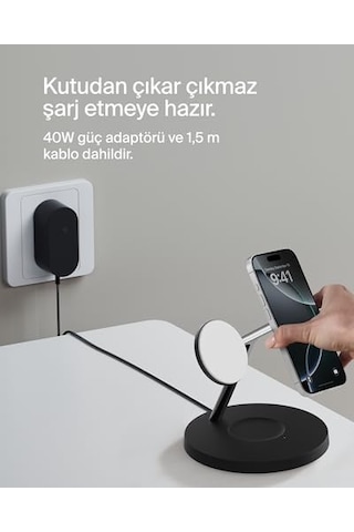 3&apos Ü 1 Arada Qi2 Şarj Cihazı, Magsafe Uyumlu Kablosuz Şarj İstasyonu, Apple İphone 16 Serisi, Apple Watch, Kaymaz Tabanlı Airpods İçin Qi2 Kablosuz Şarj Aleti, Psu Dahil - Siyah