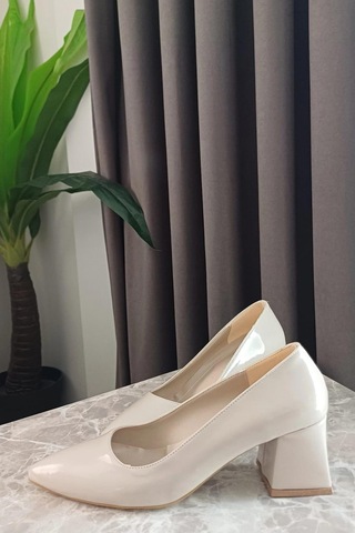 Preshley Kadın Nova Krem Rugan 6,5 Cm Kalın Topuklu Stiletto Krem
