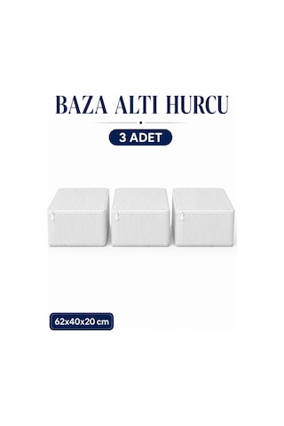 Hurç Seti Fermuarlı Çizgili Baza Altı Hurcu Yorgan Battaniye Kıyafet Saklama Organizeri 3'lü Gri