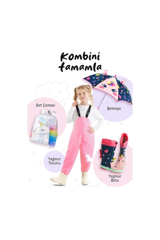 Denokids Kalpli Unicorn Kız Çocuk Lacivert Şemsiye