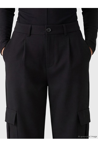 Lcw Vision Siyah Loose Fit Kadın Pileli Kargo Pantolon