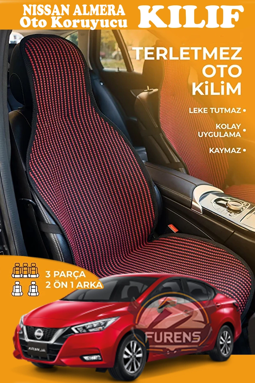 Nissan Almera Uyumlu Kırmızı Prestij Serisi Dokuma Kumaş Oto Koltuk Kılıfı Ön Tam Arka Alt