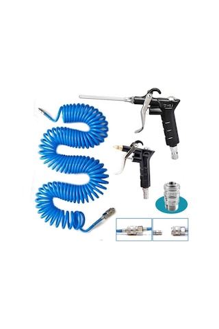 Kompresör Spiral Hava Hortumu 8 Mm 15 M Hava Jakı Hava Tabancası Recor 3 Pcs Seti