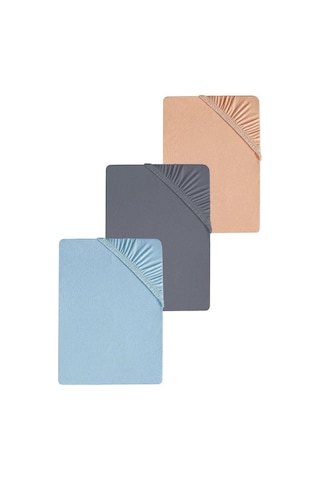 3 Adet Battal Boy Düz Pamuklu Çift Kişilik 200 X 200 Cm Lastikli Penye Çarşaf Mavi-antrasit