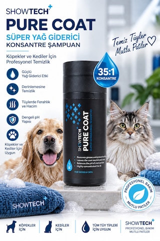 Showtech Pure Coat Yağ Giderici Kedi Köpek Şampuanı 100 Ml - 35:1 Konsantre