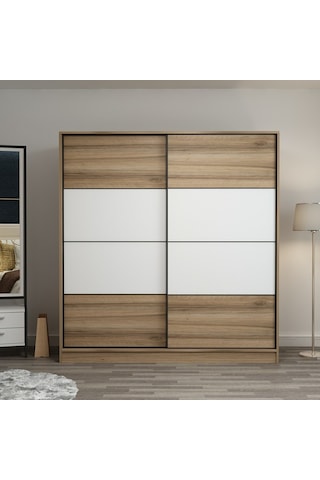 Minarmobilya Minar Kale 2 Kapaklı Sürgülü Dolap 180 Cm - Dore/Beyaz (541417087)
